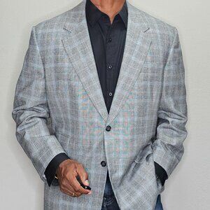 Holland & Sherry Super 140's Wool Richard Bennett Dual Vent Blue Gray Blazer 40R